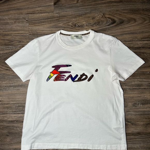 Fendi Logo T-shirt Cut and sewn Sequin Embroidery Woman's Size s